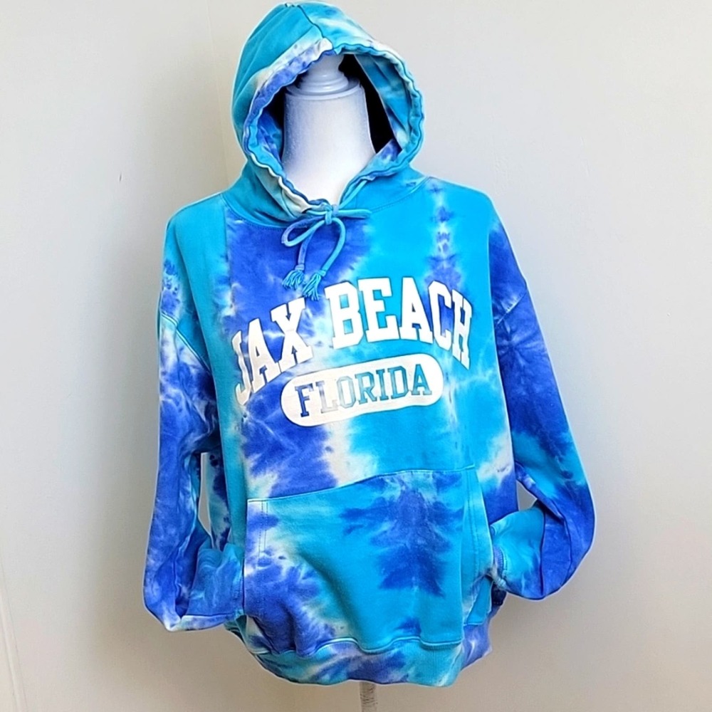 Cotton Net Jax Beach Florida Hoodie Size XL Teal Purple and White Tie on Hood
